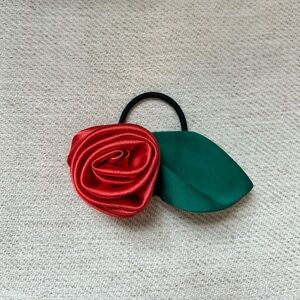 Sandy Liang Red Corsage Hair Elastic - Satin Rosette Hair Tie